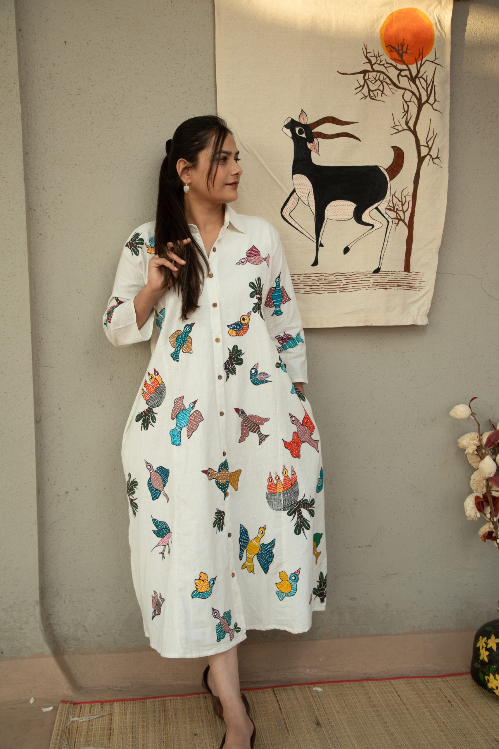 Gond Art Convertible Shirt Dress