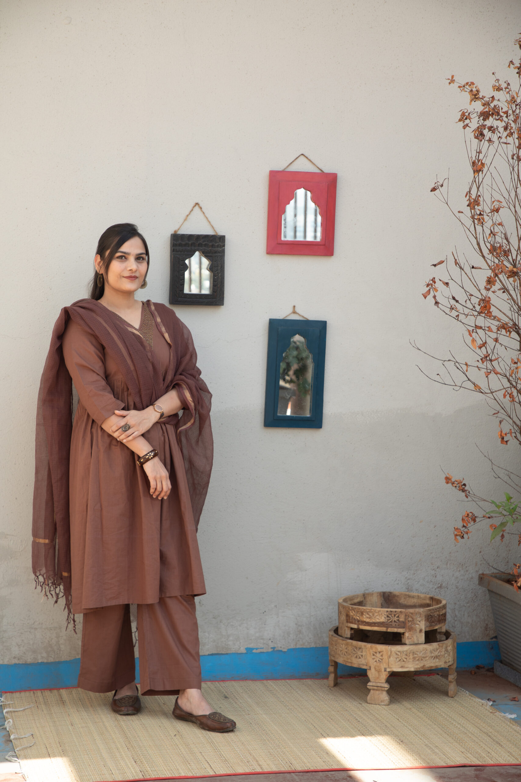 Saanj Fine Cotton Hand-Embroidered Kurta Set with Dupatta