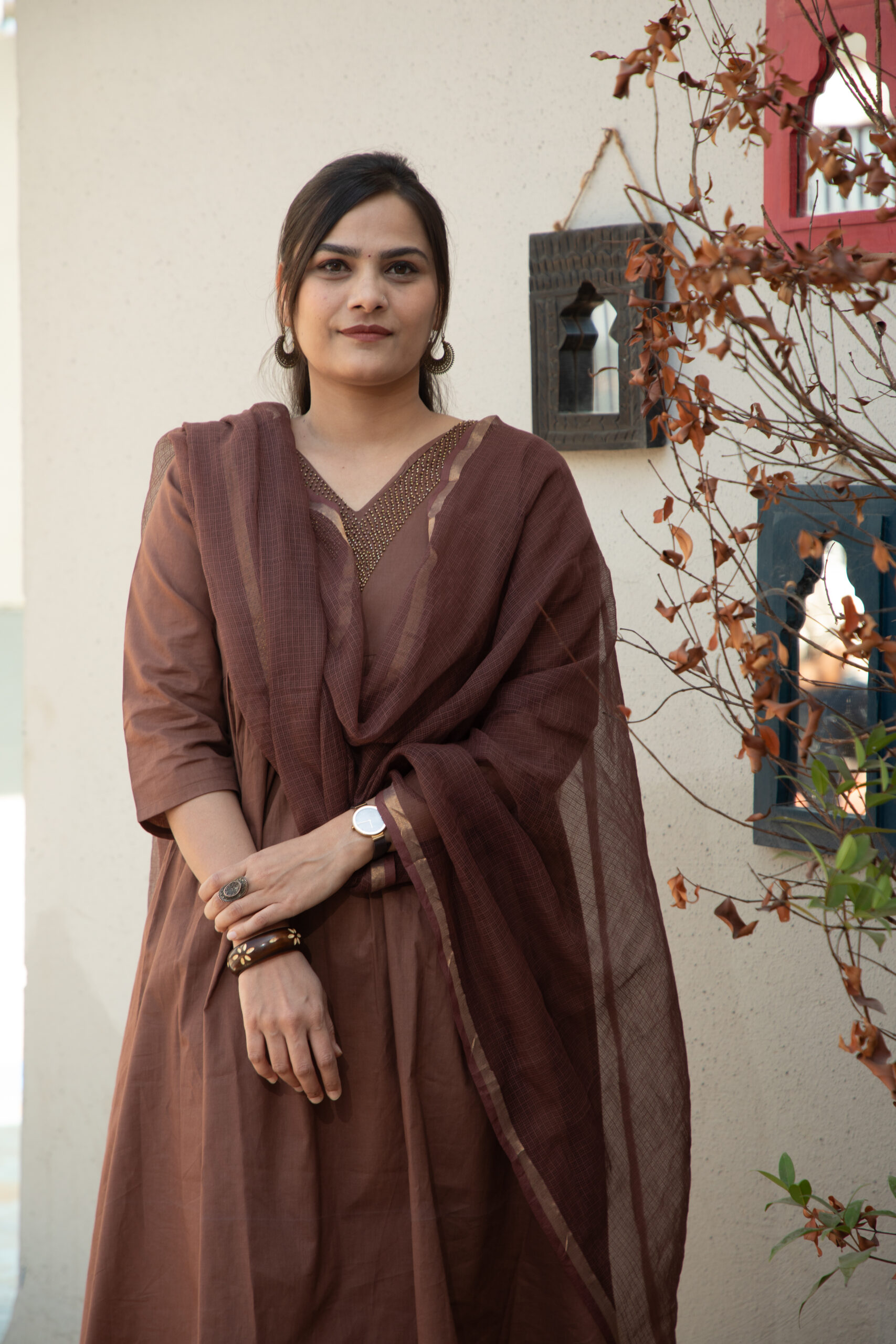 Saanj Fine Cotton Hand-Embroidered Kurta Set with Dupatta - Image 6