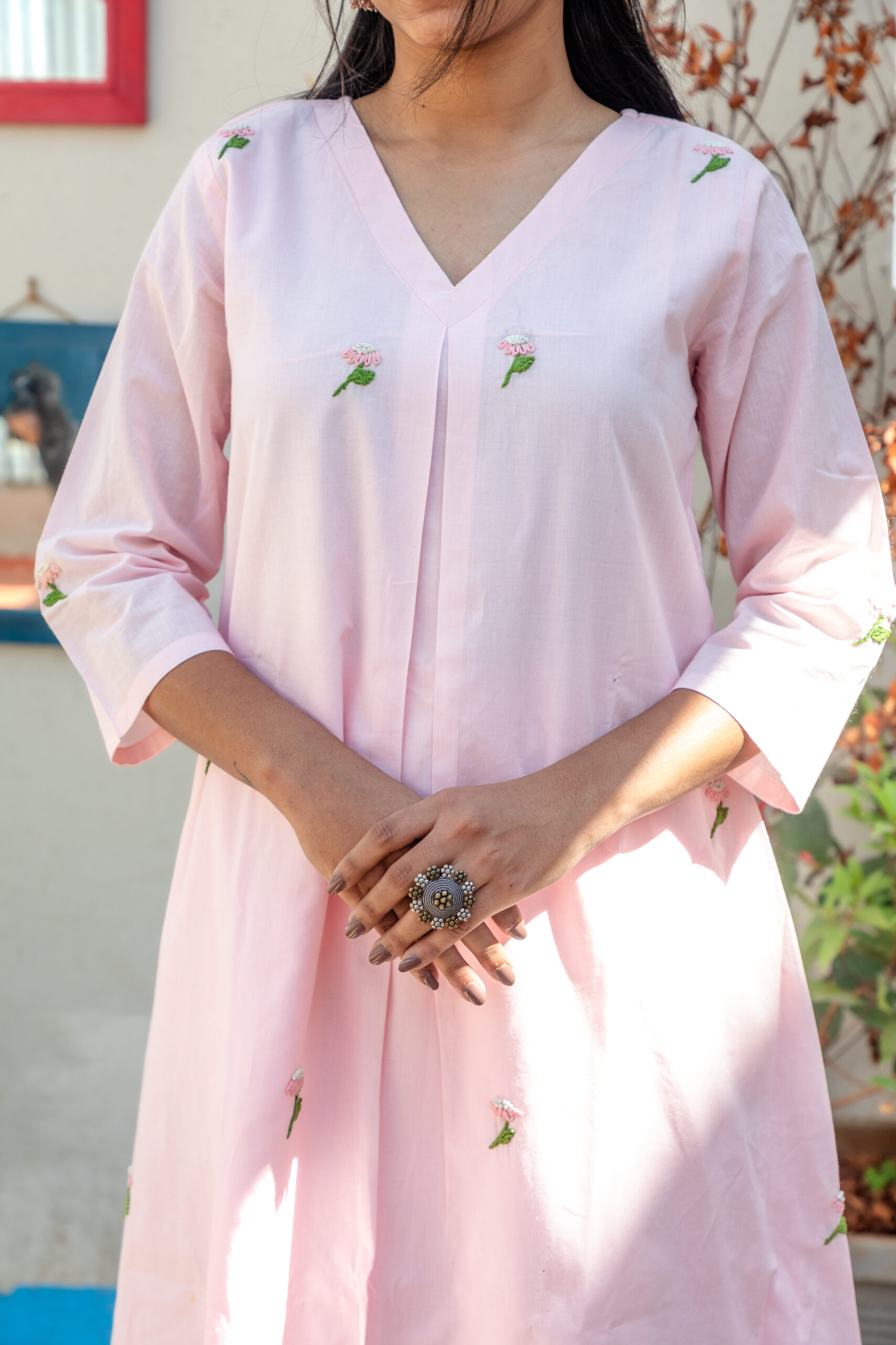 Gulnar Hand-Embroidered Cotton Kurta Pant Set - Image 2