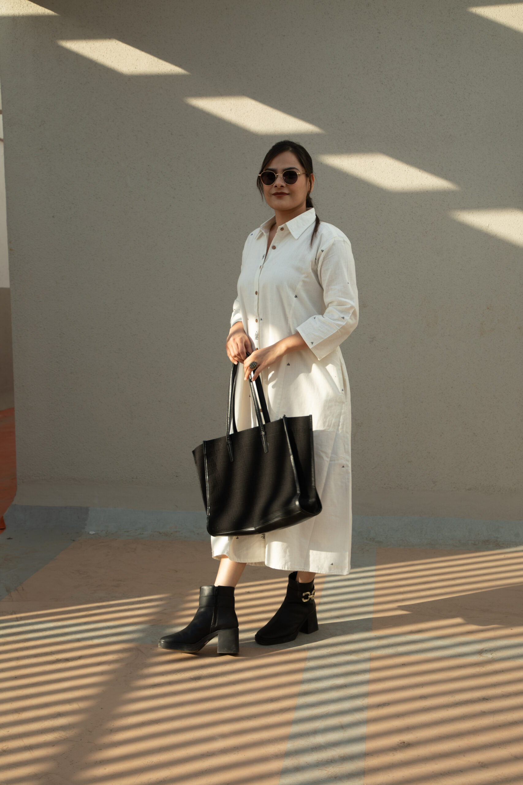 White Hand-Painted Khadi Shirt Dress(Akriti) - Image 2