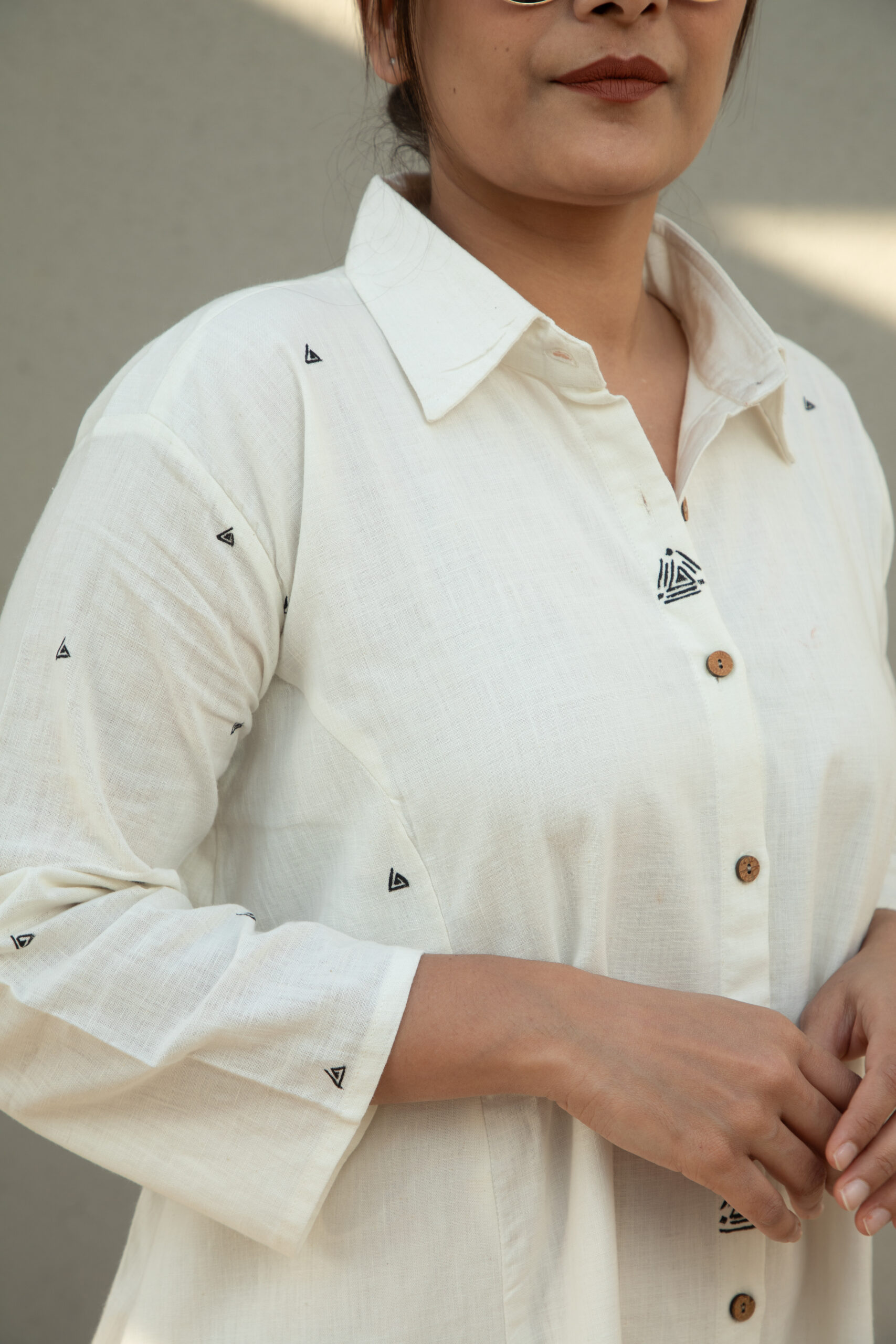 White Hand-Painted Khadi Shirt Dress(Akriti) - Image 5